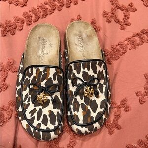 Tory Burch Animal Print Loafers with Metallic Detail
